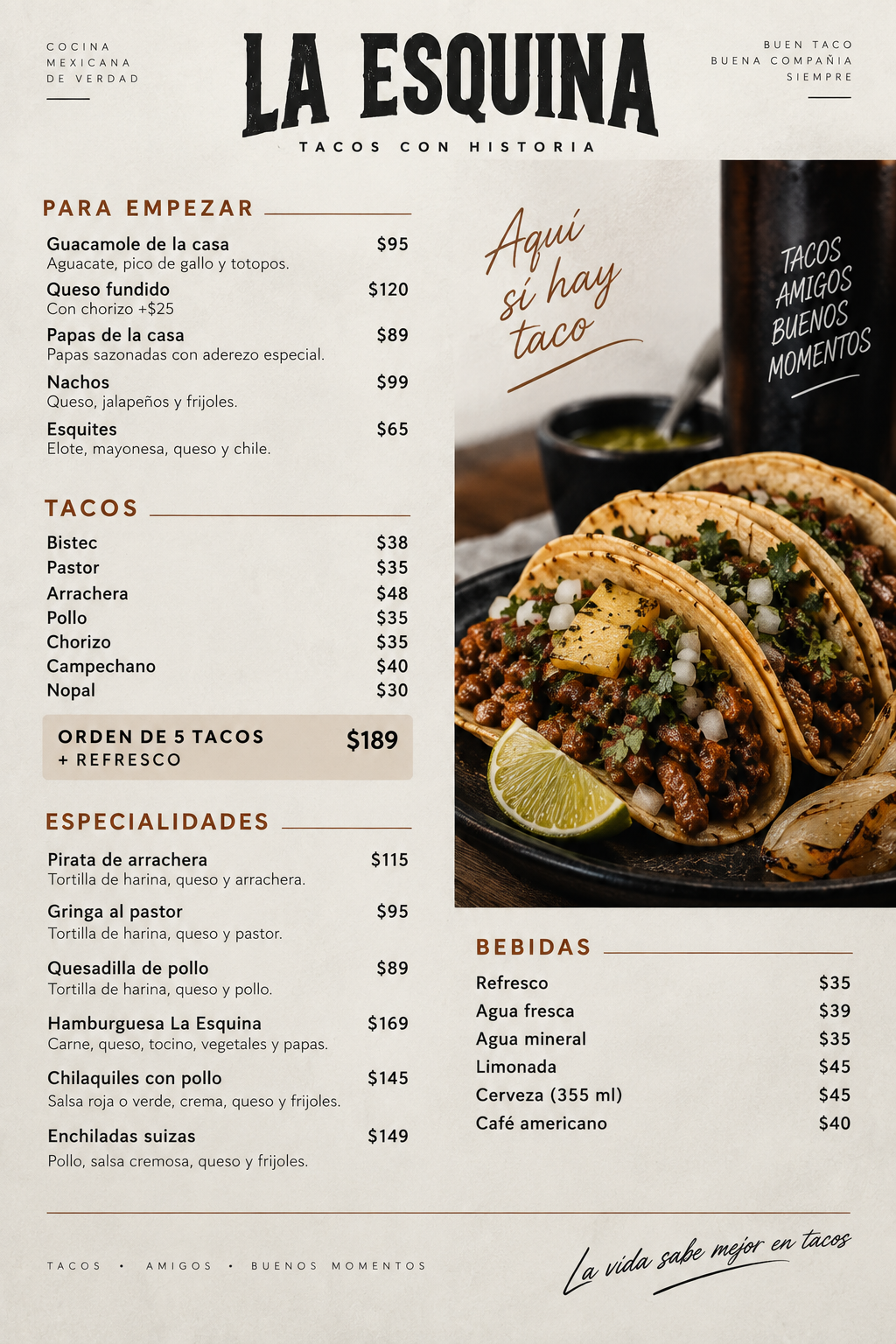 Menú digital La Esquina Tacos