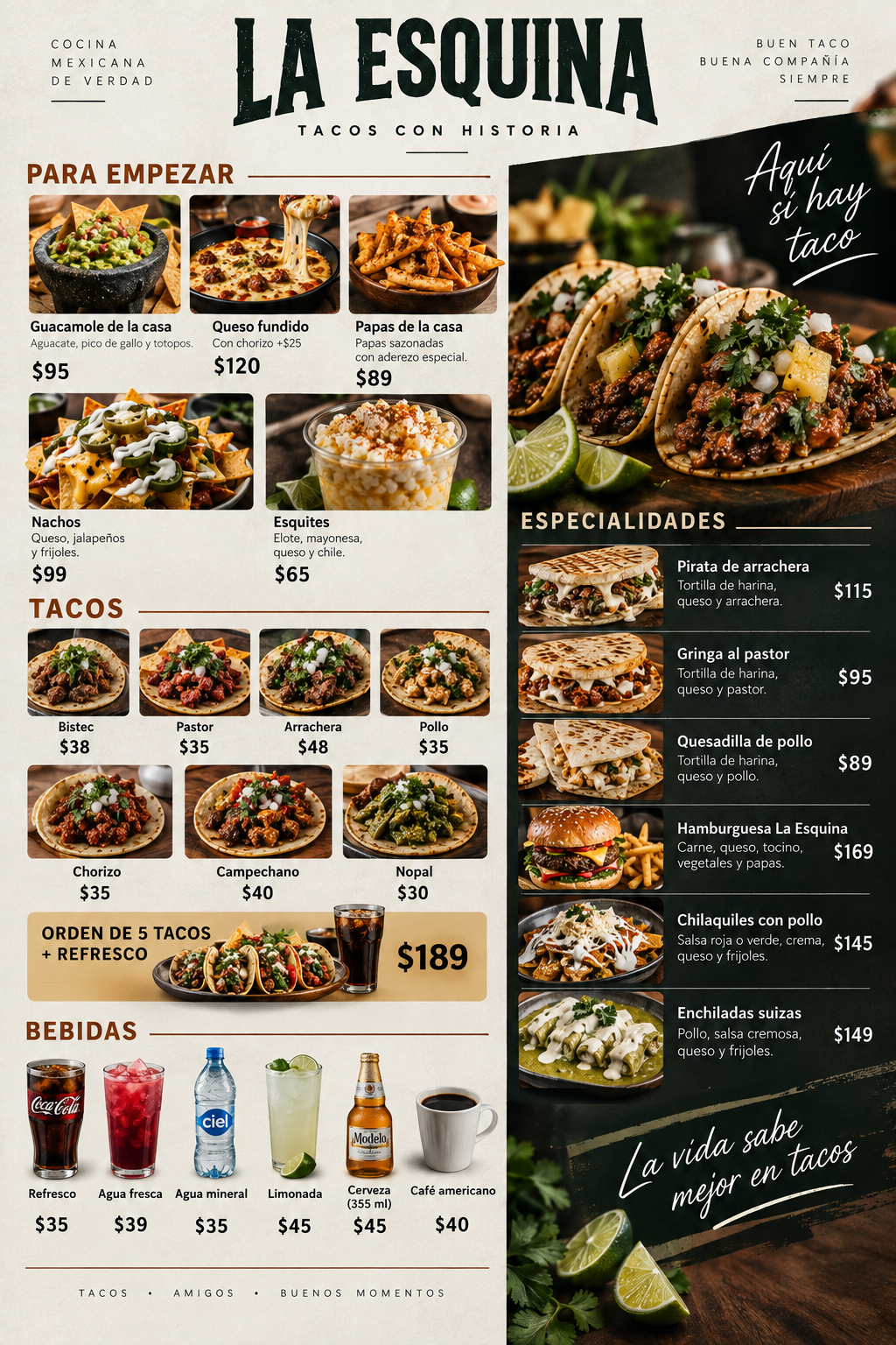 Menú digital La Esquina Tacos